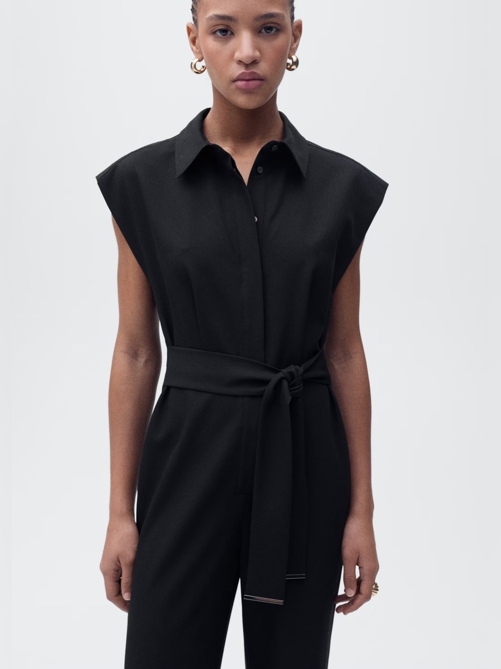 Mango Black straight-fit jumpsuit with belt NWT
